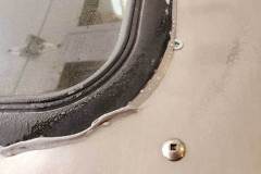 Skylight caulked and sprayed with window cleaner