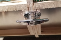 The galley handle in place, closed and locked position.