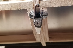 The galley handle in place, open and unlocked position.