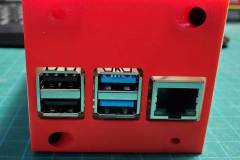 End of the case with 2 USB v2 and 2 USB v3 ports as well as an ethernet port
